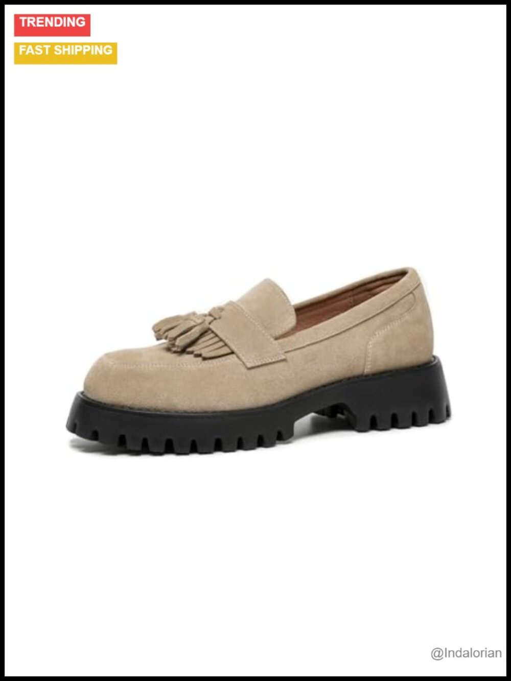Chunky Platform Tassel Loafers Cow Suede Slip-On Dress Shoes